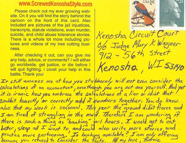 postcard back addressed to Judge Wagner